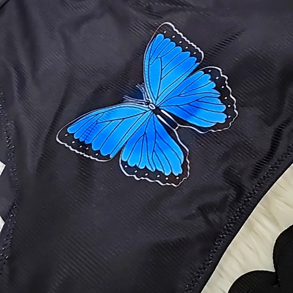 Blue Butterfly ✦ Scalloped Halter Bikini Set ✦ High-Neck Ribbed Cheeky Bottoms S